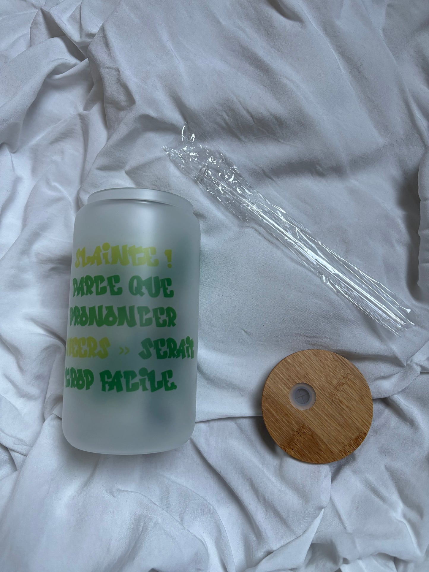 VERRE GIVRE TRANSPARENT AVEC PAILLE PERSONNALISABLE